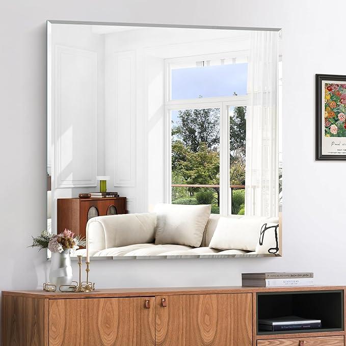 KOCUUY Beveled Mirror, 36x36 Inch Large Frameless Square Bathroom Mirror for Over Sink, Upgraded Shatterproof Beveled Unframed Design Mirror for Bathroom, Bedroom, Hang Horizontal/Vertical - ModernBath