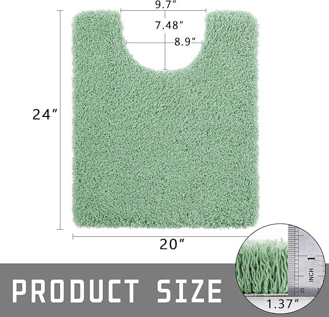 Yimobra U Shaped Toilet Bath Rug, Fluffy Plush, Super Shaggy Soft Non Slip, Water Absorbent Microfiber Bath Mat, Dries Quickly, Machine Washable Thick Bathroom Rugs, 20"x 24", Pure Light Green - ModernBath