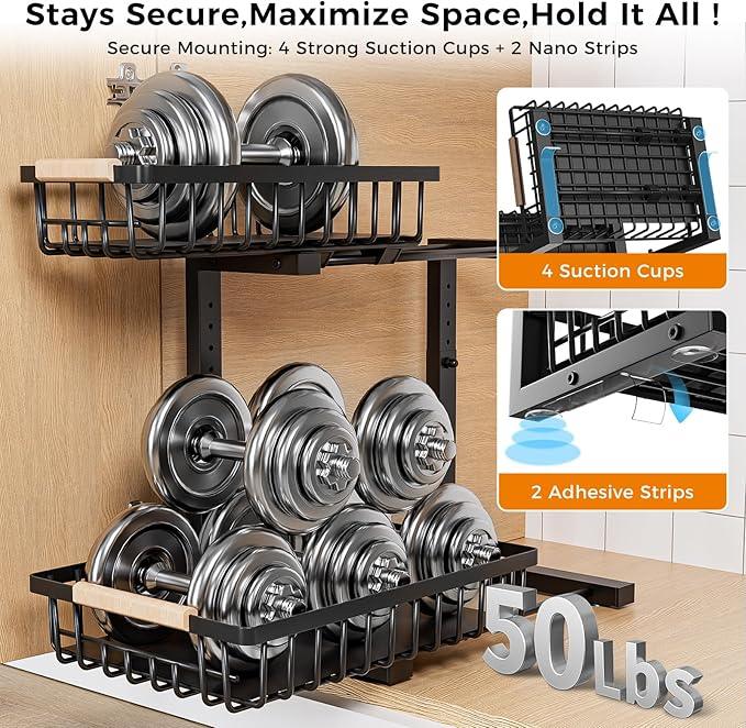 Under Sink Organizer,2 Pack Under Kitchen Sink Organizer,2 Tier Sliding-Out,5 Level Height Adjustable,Thickened Carbon Steel,Anti-rust Treatment,For Kitchen Bathroom Black - ModernBath