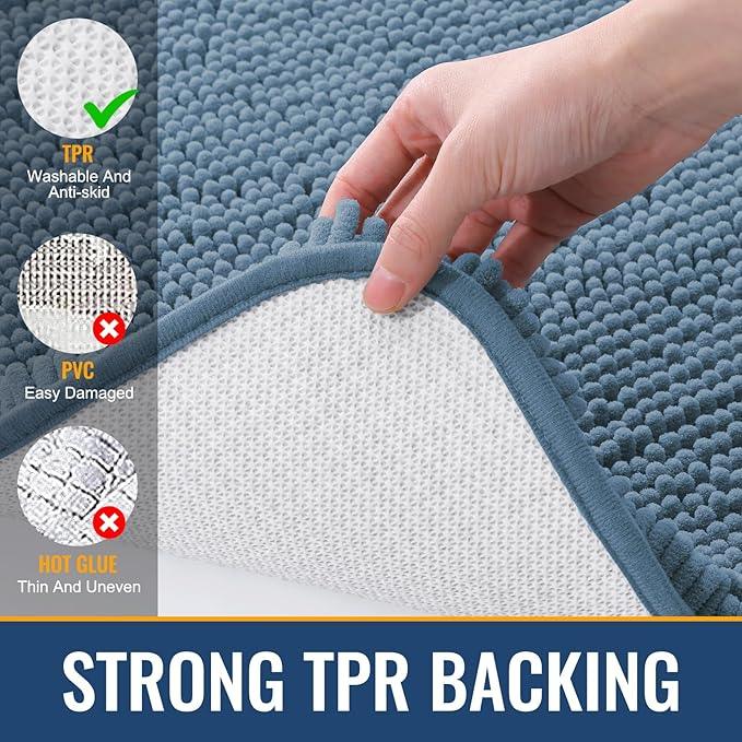 Arotive Bathroom Rugs 30x20, Extra Soft Absorbent Shaggy Chenille Bath Rugs, Machine Washable Rubber Backing Non-Slip Bath Mats for Bathroom Floor Tub and Shower, Home Decor Accessories, Grayish Blue - ModernBath