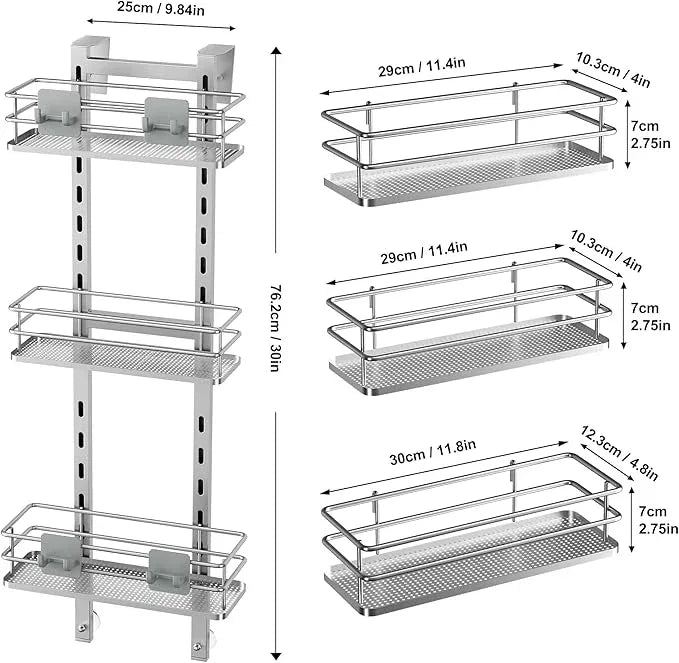 Orimade Adjustable Hanging Over the Shower Door Caddy with Hooks, Bathroom Organizer Shelf Storage Rack,No Drilling Rustproof Basket for Inside Shower, Sliver 3 Tier - ModernBath