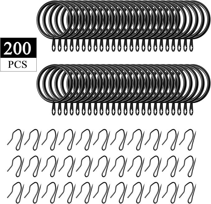 Qunclay 100 Set 1.26 Inch Metal Curtain Rings with Eyelets Curtain Hooks for Drapes and Metal Drapery Pin Drapery Hooks for Window Door Shower Bathroom Rings (Black) - ModernBath