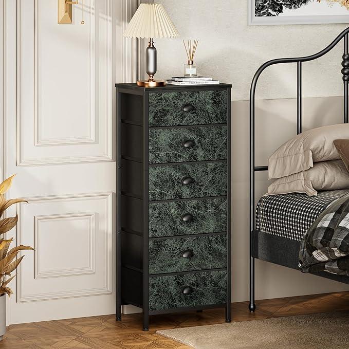 Furnulem Vertical Dresser for Bedroom,Tall Storage Tower Unit and Chest with 6 Drawers,Vintage Green Nightstand Furniture with Fabric Drawer Organizer in Dorm, Living Room,Closet,Entryway,Hallyway - ModernBath