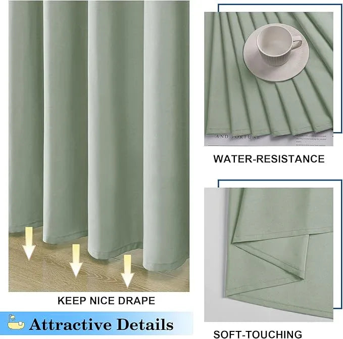OVZME Zora 96 Inch Shower Curtain Set with 12 Plastic Hooks, Plain Fabric Sage Green Shower Curtain for Bathroom - Extra Long Shower Curtain, Water Resistance, Machine Washable Soft Cloth, 72WX96L - ModernBath