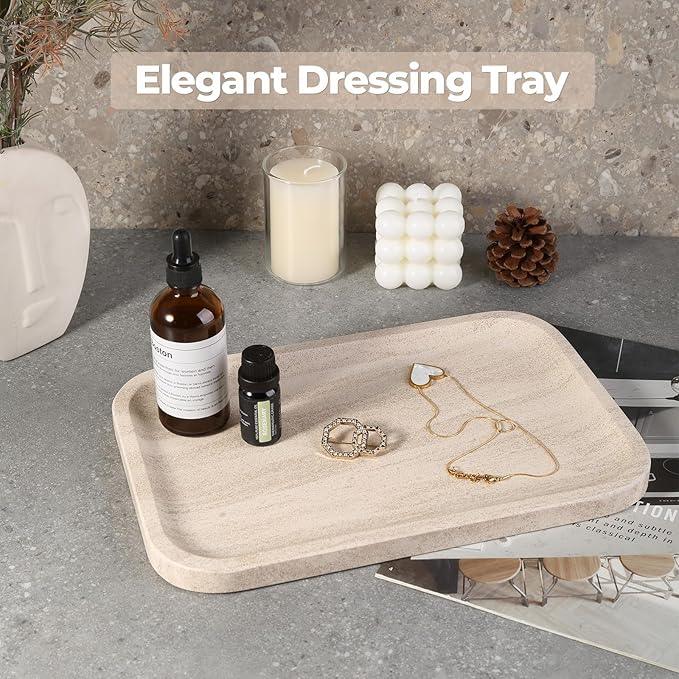 Karibiber Marble Vanity Tray, Bathroom Tray Countertop, Decorative Dresser Organizer, Perfume, Jewelry Holder, Beige Stone Serving for Kitchen Sink Storage(MOCA Cream) - ModernBath