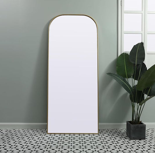 Illuminate, Metal Frame Arch Full Length Mirror 32X76 Inch in, Modern, Brass