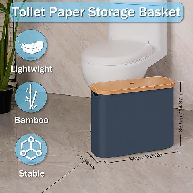 efluky Toilet Paper Basket with Lid, Toilet Paper Organizer for Bathroom, Free Standing Toilet Paper Holder with Storage, Blue - ModernBath