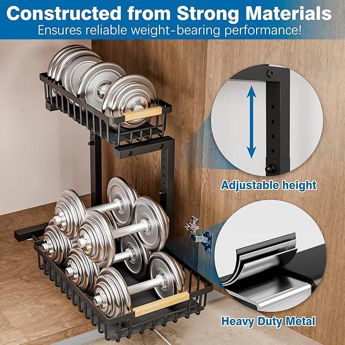 Under Sink Organizers, 2 Tier Pull Out Under Cabinet Organizer，Height Adjustable Pull Out Cabinet Drawers, Metal Sliding Drawer for Kitchen Bathroom Pantry Cabinet Closet Organization Rack，2 Packs - ModernBath