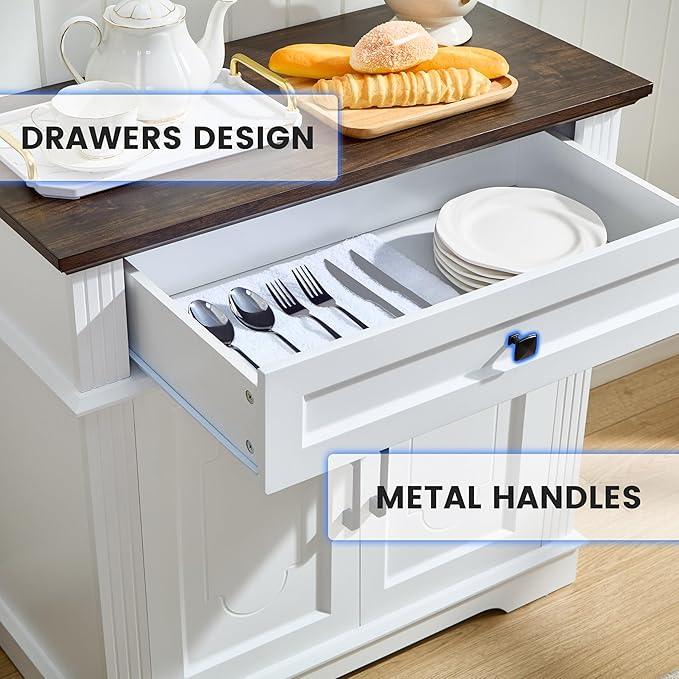 White Farmhouse Storage Cabinet with 2 Doors and 1 Drawer, Adjustable Shelf, Freestanding Kitchen Pantry Cabinet, Modern Buffet Sideboard Coffee Bar Cabinet Living Room Bathroom Dining Room - ModernBath
