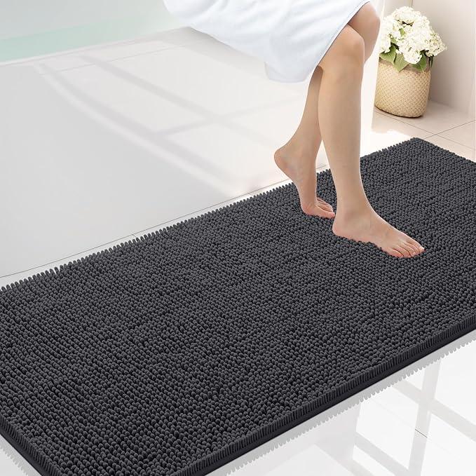 Smiry Luxury Chenille Bathroom Rugs 59x24, Extra Soft and Absorbent Shaggy Bath Mat, Machine Washable, Non-Slip Plush Carpet Runner for Tub, Shower, and Floor, Home Decor Accessories, Charcoal Grey - ModernBath