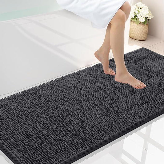 Smiry Luxury Chenille Bathroom Rugs 59x24, Extra Soft and Absorbent Shaggy Bath Mat, Machine Washable, Non-Slip Plush Carpet Runner for Tub, Shower, and Floor, Home Decor Accessories, Charcoal Grey - ModernBath