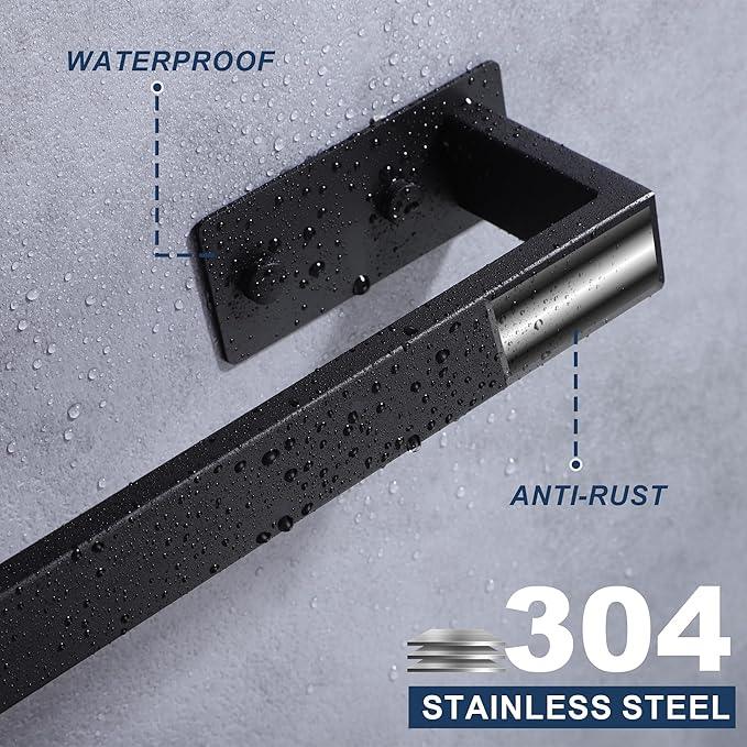 LANC Matte Black Bath Towel Bars 17-Inch, Self Adhesive Towel Bar for Bathroom Wall Mounted and No Drilling Towel Rack, Sticky on Kitchen Hand Towel Holder 304 Stainless Steel, A8310MB-L4 - ModernBath