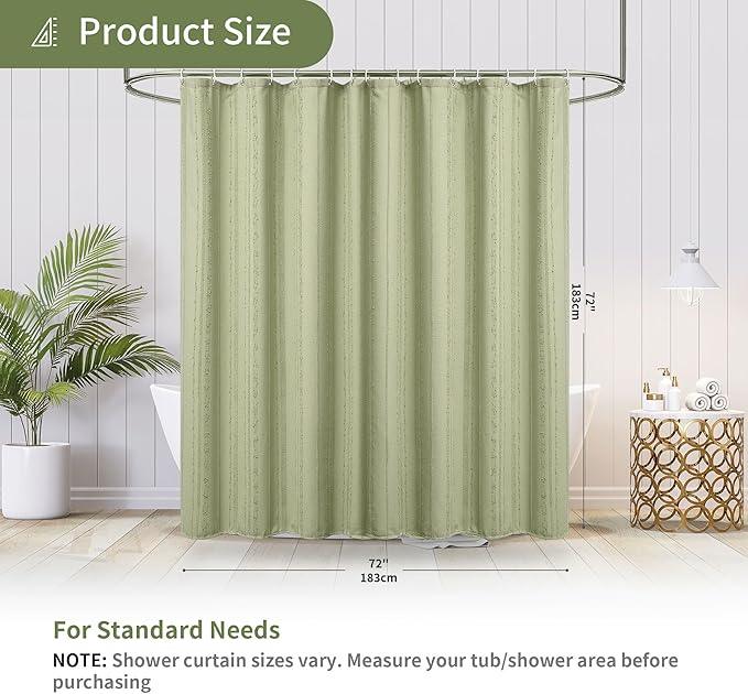 Lameirose Sage Green Shower Curtain Boho, Cotton Blend Waffle Shower Curtain Farmhouse, Fabric Shower Curtains for Bathroom, Hotel, Washable 72 x 72 - ModernBath