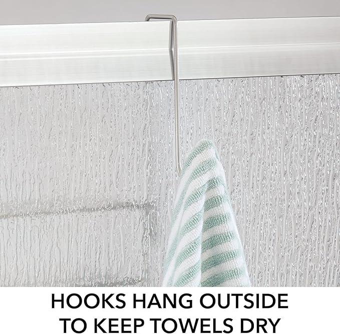 mDesign Extra Wide Metal Wire Over the Bathroom Shower Door Caddy, Hanging Storage Organizer with Built-In Hooks and Baskets on 2 Levels for Shampoo, Body Wash, Loofahs, Rust Resistant - Satin - ModernBath