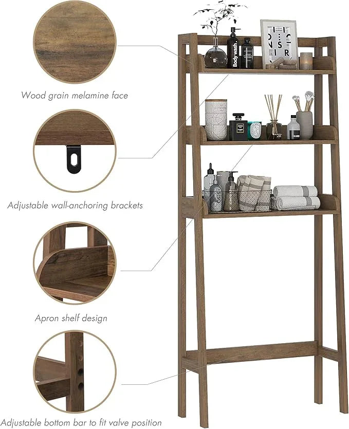 UTEX Over The Toilet Storage Shelf, 3-Tier Over Toilet Bathroom Organizer, Above Toilet Storage Rack (Wood Grain) - ModernBath