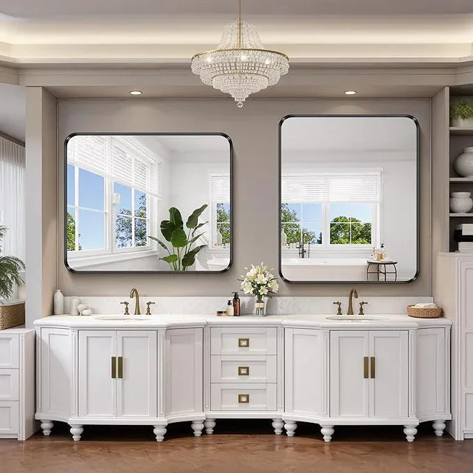 FORBATH 48x40 Inch Bathroom Mirror, Brushed Black Deep Frame Wall Mirror with Rounded Corners, Anti-Rust Tempered Glass for Modern Farmhouse Vanity (Horizontal/Vertical) - ModernBath