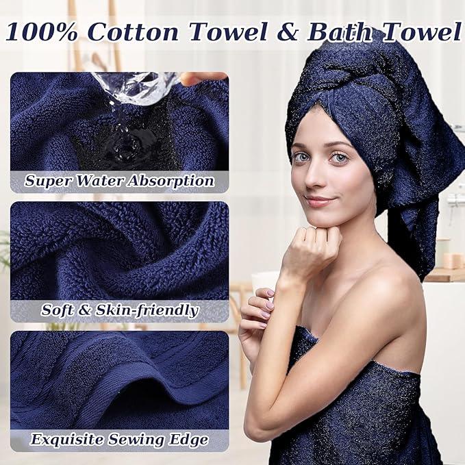 XLHOMO Navy Blue Bathroom Set, Bathroom Accessories Set with Shower Curtain, Bath Towel Set, Blue Shower Curtain Set with Bathroom Trash Can, Soap Dispenser, Soap Dish for Home Decor - ModernBath