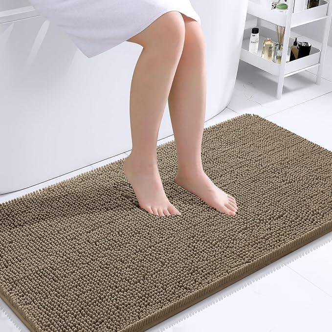 OLANLY Bathroom Rugs 44x24, Extra Soft Absorbent Chenille Bath Rugs, Rubber Backing Quick Dry, Machine Washable Bath Mats for Bathroom Floor, Tub and Shower, Home Decor Accessories, Tan - ModernBath