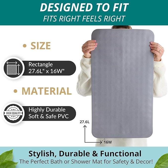 ENKOSI Non Slip Bath Mat for Tub and Shower Floors – Anti Slip Shower Mat with Secure Suction Cup Grip – Soft Grey Bathtub Mat for Inside Bath Tub and Smooth Bathroom Stalls (28x16 Gray) - ModernBath