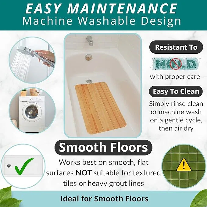 ENKOSI Bath Mat for Tub and Shower Floors - Non Slip Shower Mat – Anti Slip Bathtub Mat with Strong Suction Cup Grip – Soft, Wood Design Bathroom Mat for Inside Bath and Showers (28x16 Wood Teak) - ModernBath