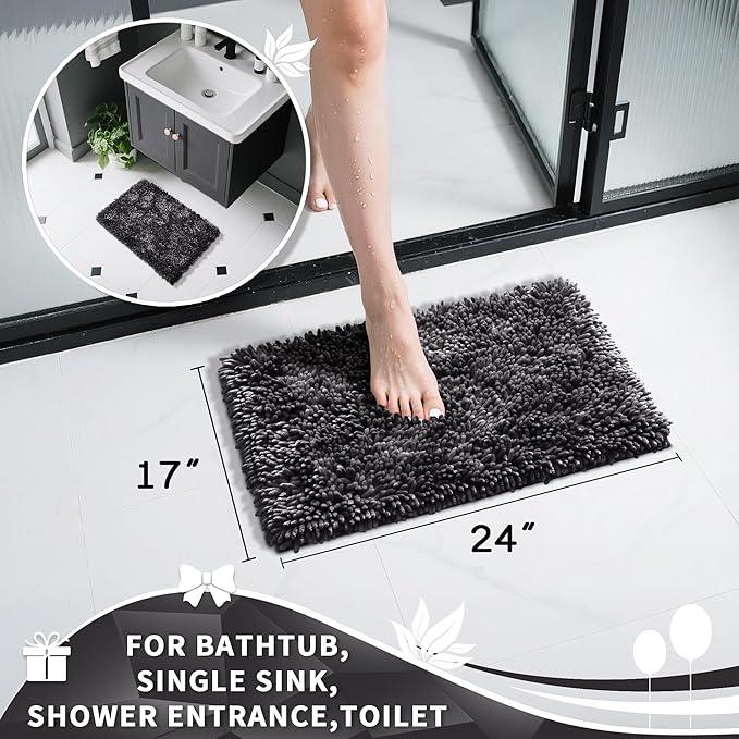 Yimobra Chenille Bathroom Rugs Non Slip, Extra Thick Soft Absorbent Bath Rug, Machine Washable Quick Dry Bath Mat for Bathroom Floor, Tub and Shower, Home Decor Accessories, 24x17, Dark Grey - ModernBath