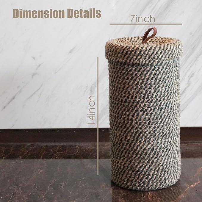 Handmade Cotton & Jute Toilet Paper Holder – Woven Toilet Paper Stand & Storage Basket with Lid, Freestanding Organizer for Bathroom, Fits 3 Rolls Green - ModernBath