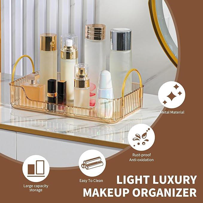 YCIA&DONE Bathroom Organizer Countertop, Makeup Storage, Skincare Cosmetic Tray Shelf, Perfume Holder Rack for Vanity Counter, Large Capacity, Easy to Install, Clean, 1 Tier, Amber Gold - ModernBath