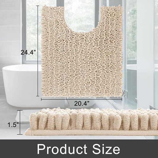 Yimobra Toilet Rug U Shaped Washable 24x20 Inch - Ultra Soft Absorbent Chenille Bath Rugs for Toilet, Quick Dry & Machine Washable, Non Slip Contour Bathroom Mat, Light Brown - ModernBath