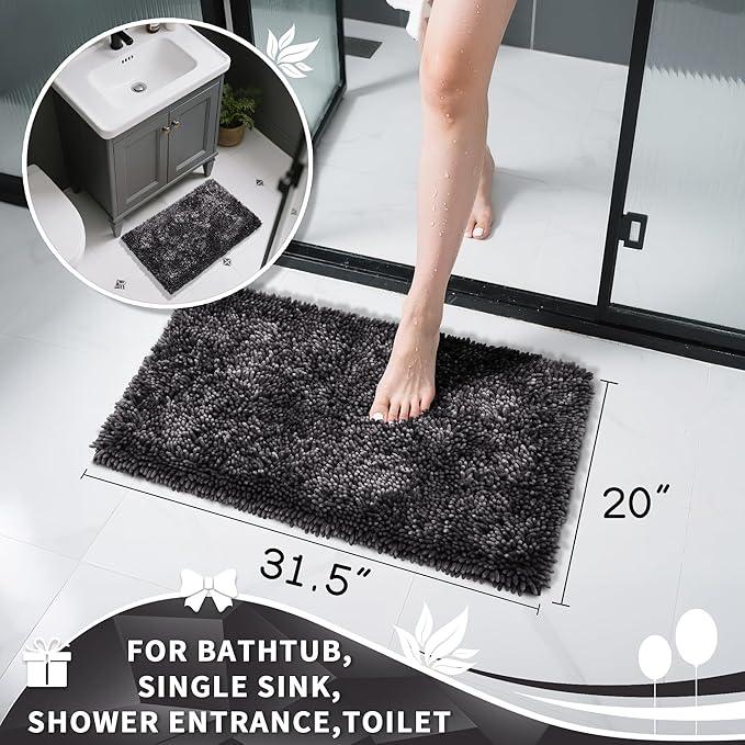 Yimobra Chenille Bathroom Rugs Non Slip, Extra Thick Soft Absorbent Bath Rug 31.5x20 Inch, Machine Washable Quick Dry Bath Mat for Bathroom Floor, Tub and Shower, Home Decor Accessories, Dark Grey - ModernBath