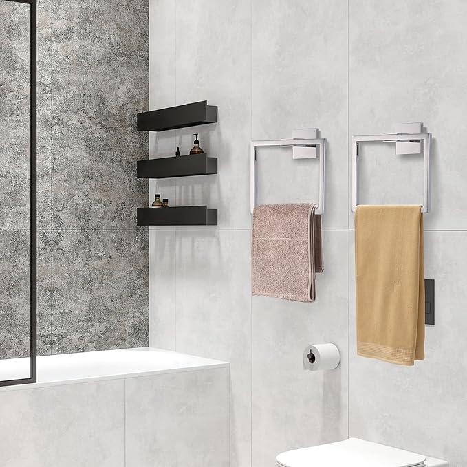 LANC Hand Towel Holder for Bathroom Wall Mount Chrome Silver 2-Piece Square Hand Towel Rings for Bath Kitchen Toilet SUS304 Stainless Steel Contemporary Style Shower Towel Towel Rack, A8896CP-P2 - ModernBath