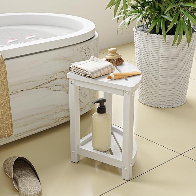 ONSGLM Shower Stool for Inside Shower, Corner Shower Bench Seat, HDPE Waterproof Shower Stool for Shaving Legs with Baffle Storage Shelf, Shower Seat/Foot Rest for Bathroom, Indoor/Outdoor Use, White - ModernBath