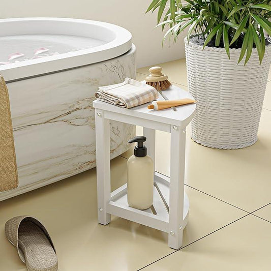 ONSGLM Shower Stool for Inside Shower, Corner Shower Bench Seat, HDPE Waterproof Shower Stool for Shaving Legs with Baffle Storage Shelf, Shower Seat/Foot Rest for Bathroom, Indoor/Outdoor Use, White - ModernBath