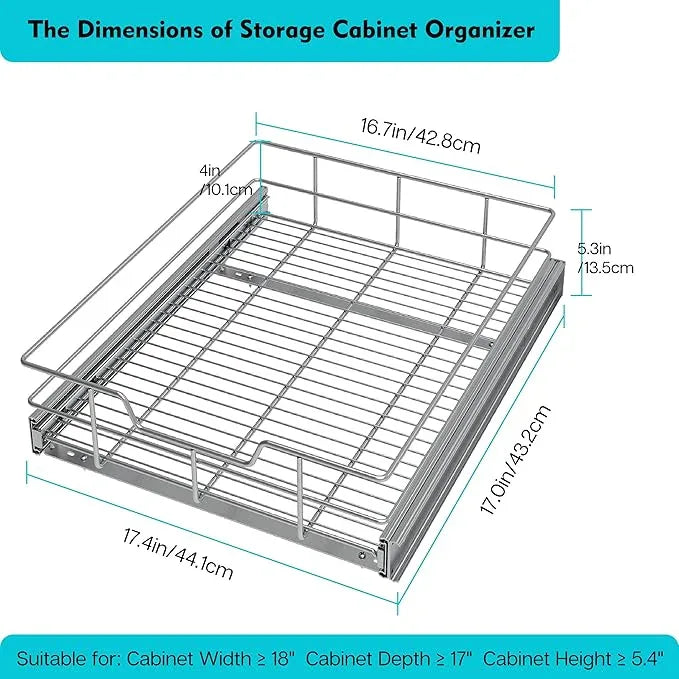 Pull Out Cabinet Organizer 17" W X 17" D, Slide Out Drawers For Kitchen Organizers and Storage, Pull Out Drawers For Cabinets Capacity Heavy Duty Caddy, Cabinet Shelves Chrome-Plated, Bathroom Pantry - ModernBath
