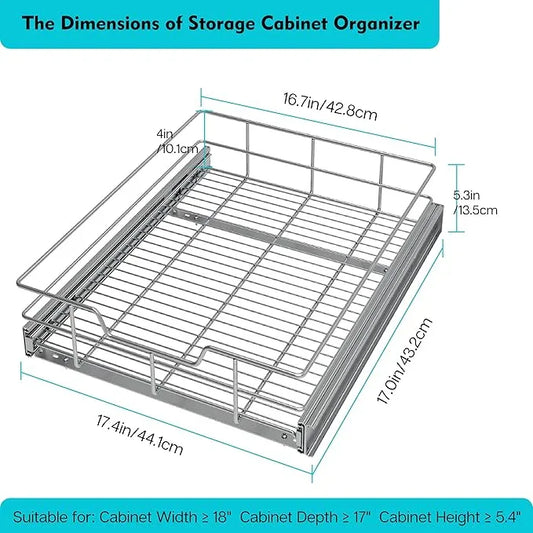 Pull Out Cabinet Organizer 17" W X 17" D, Slide Out Drawers For Kitchen Organizers and Storage, Pull Out Drawers For Cabinets Capacity Heavy Duty Caddy, Cabinet Shelves Chrome-Plated, Bathroom Pantry - ModernBath
