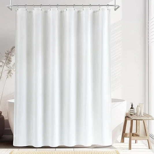 Jowels White Linen Shower Curtain, Boho Farmhouse Shower Curtain Set for Bathroom, 200GSM Luxury Weighted Water Resistant Fabric Textured Shower Curtains with 12 Metal Hooks, 72Wx78H - ModernBath