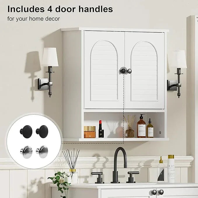 Medicine Cabinet for Bathroom,2 Doors White Bathroom Wall Cabinet with Arched,Over Toilet Storage Cabinet for Laundry Room/Kitchen/Living Room,Surface Mount Medicine Cabinets 23x24 - ModernBath
