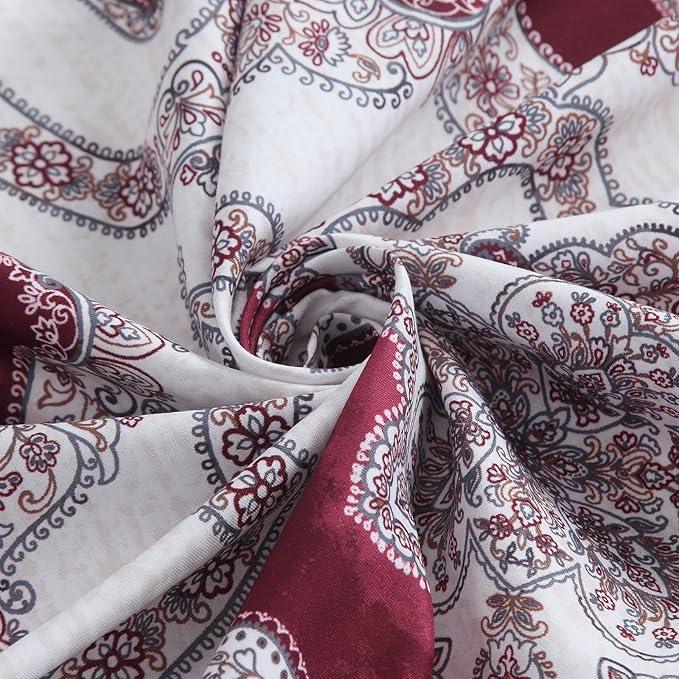 BESTRIPES Extra Long Burgundy Shower Curtain 84 Inches, Water Repellent Fabric with Medallion Pattern, 12 Metal Grommets & Weighted Hem - ModernBath