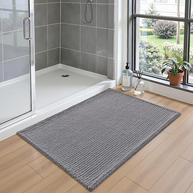 DEXI Bathroom Rugs 16x24, Non Slip Washable Bath Mat, Absorbent Chenille Bathmat, Ultra Soft Thick Carpet for Tub Shower Floor, Grey - ModernBath
