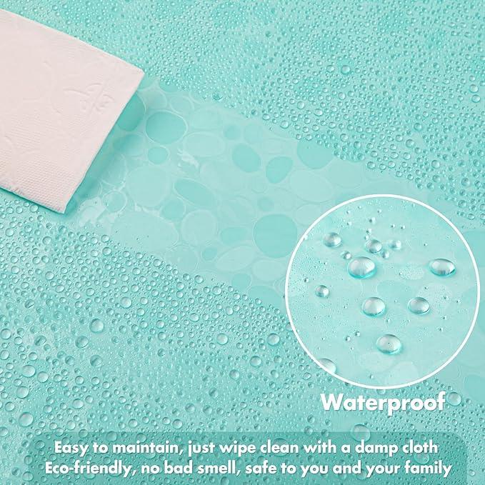 WELTRXE 8G EVA Clear Teal Shower Curtain with 3D Pebbles Design, 72x72 Inches Plastic Waterproof Shower Curtain Liner with Magnets/12 Hooks/Rustproof Grommets for Bathroom, Heavy Shower Liner - ModernBath