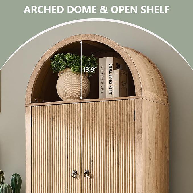 71" Tall Arched Bathroom Storage Cabinet, Modern Fluted Storage Cabinet w/Doors, 3 Adjustable Shelves, 6 Door Shelves, Wood Freestanding Cabinet for Bathroom, Entryway, Hallway, Natural - ModernBath