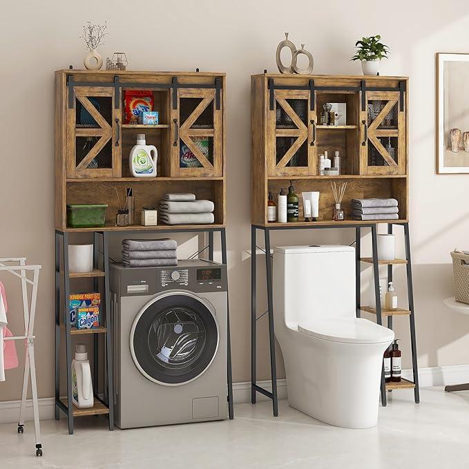 Vabches Over The Toilet Storage Cabinet, Farmhouse Storage Cabinet Over Toilet with Sliding Barn Door，Home Space-Saving Toilet Rack, for Bathroom, Restroom, Laundry，Brown - ModernBath