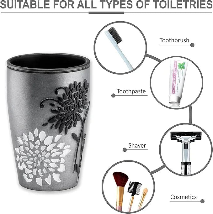 Zahari Home 4pc Erica Bathroom Accessories Sets Modern Classic Soap Dispenser, Tumbler, Tooth Brush Holder and Soap Dish Holder Unique Design Grey Bathroom Set - ModernBath
