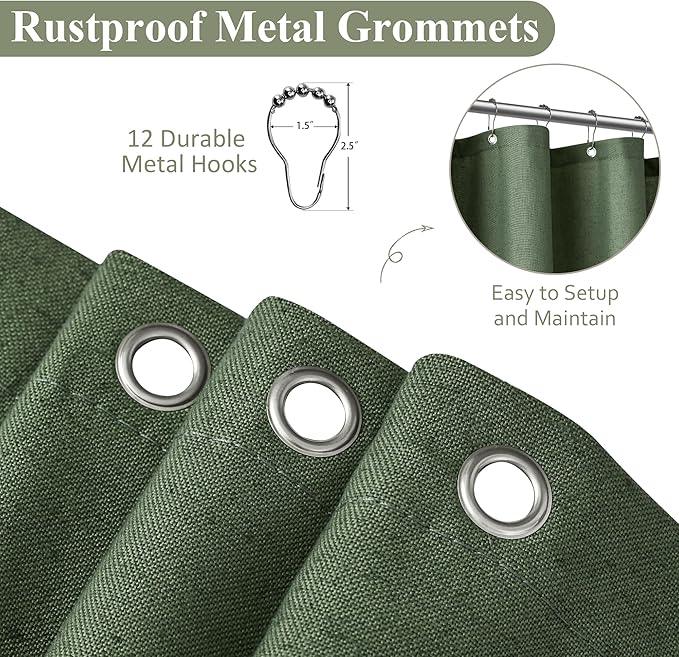 Naturoom 54 Inch Shower Curtain - Stall Narrow Half Green Linen Ultra Thick Fabric Shower Curtain Set with Hooks, Boho Farmhouse Rustic RV Camper Bath Curtains for Bathroom, Olive Green, 54x78 - ModernBath