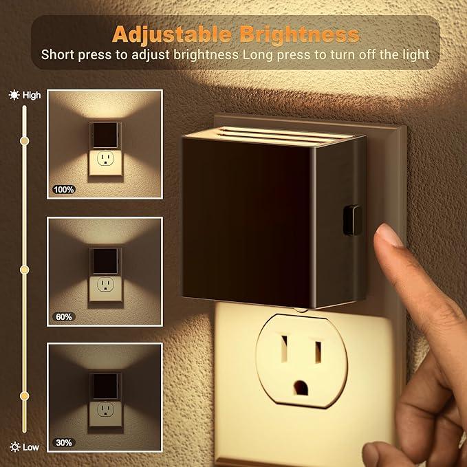 JandCase Night Light,Automatic Night Lights Plug into Wall,Dusk to Dawn,2 Pack Soft White 3000K Brightness Adjustable Nightlight for Kids Bedroom Bathroom Hallway Kitchen - ModernBath