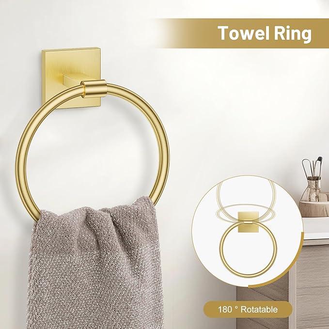 TURS 5-Pieces Brushed Gold Bathroom Hardware Set 23.6 Inch SUS304 Stainless Steel Towel Bar Set Wall Mounted Bathroom Accessories Set - ModernBath