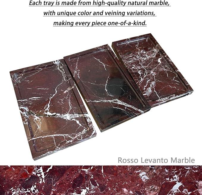 OAIQNUJ Natural Red Marble Vanity Tray, 9.8"x5.9" Genuine Marble Tray for Bathroom/Kitchen/Dresser (Rosso Levanto) - ModernBath