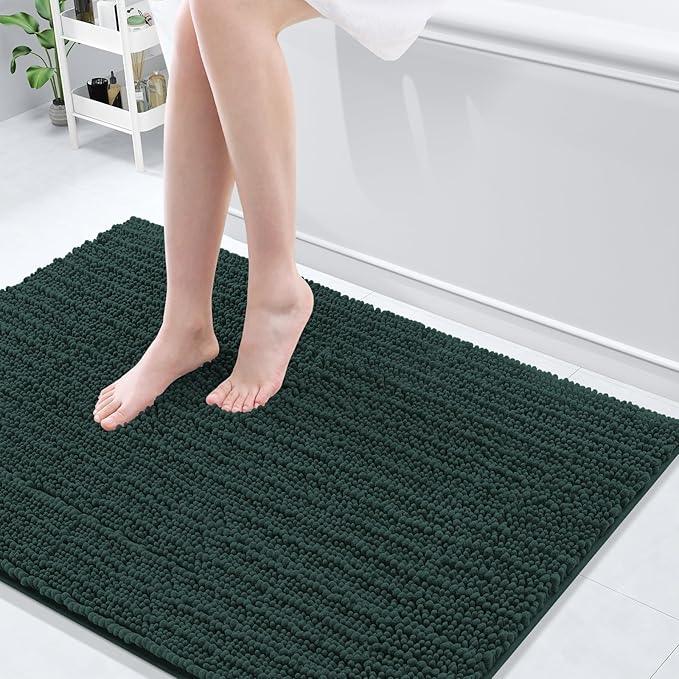 Arotive Luxury Chenille Bathroom Rug Mat, Extra Soft Thick Absorbent Shaggy Bath Rugs, Non-Slip Machine Wash Dry, Plush Bath Mats for Bathroom, Shower and Tub, 44x32, Dark Green - ModernBath