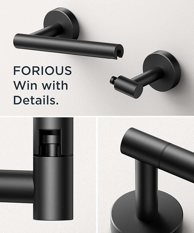 FORIOUS Toilet Paper Holder Wall Mount, Stainless Steel Rustproof Double Post Pivoting Tissue Roll Holder for Bathroom, Commercial Toilet Paper Dispenser (2 Pack, Matte Black) - ModernBath