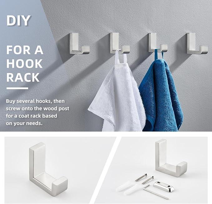 Angle Simple Towel Hook for Bathroom, SUS 304 Stainless Steel Shower Robe Coat Hook for Wall, Brushed Nickel - ModernBath