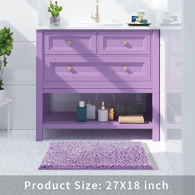 Yimobra Chenille Bathroom Rugs, 28x17.5, Extra Soft Bath Mats for Bathroom Non Slip, Fluffy Plush Luxury Shower Mat Outside, Water Absorbent, Machine Washable, Purple & Lavender - ModernBath
